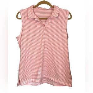 T by Talbots Pink and White Striped Cotton Blend Active Tank Sz LP Golf Spring